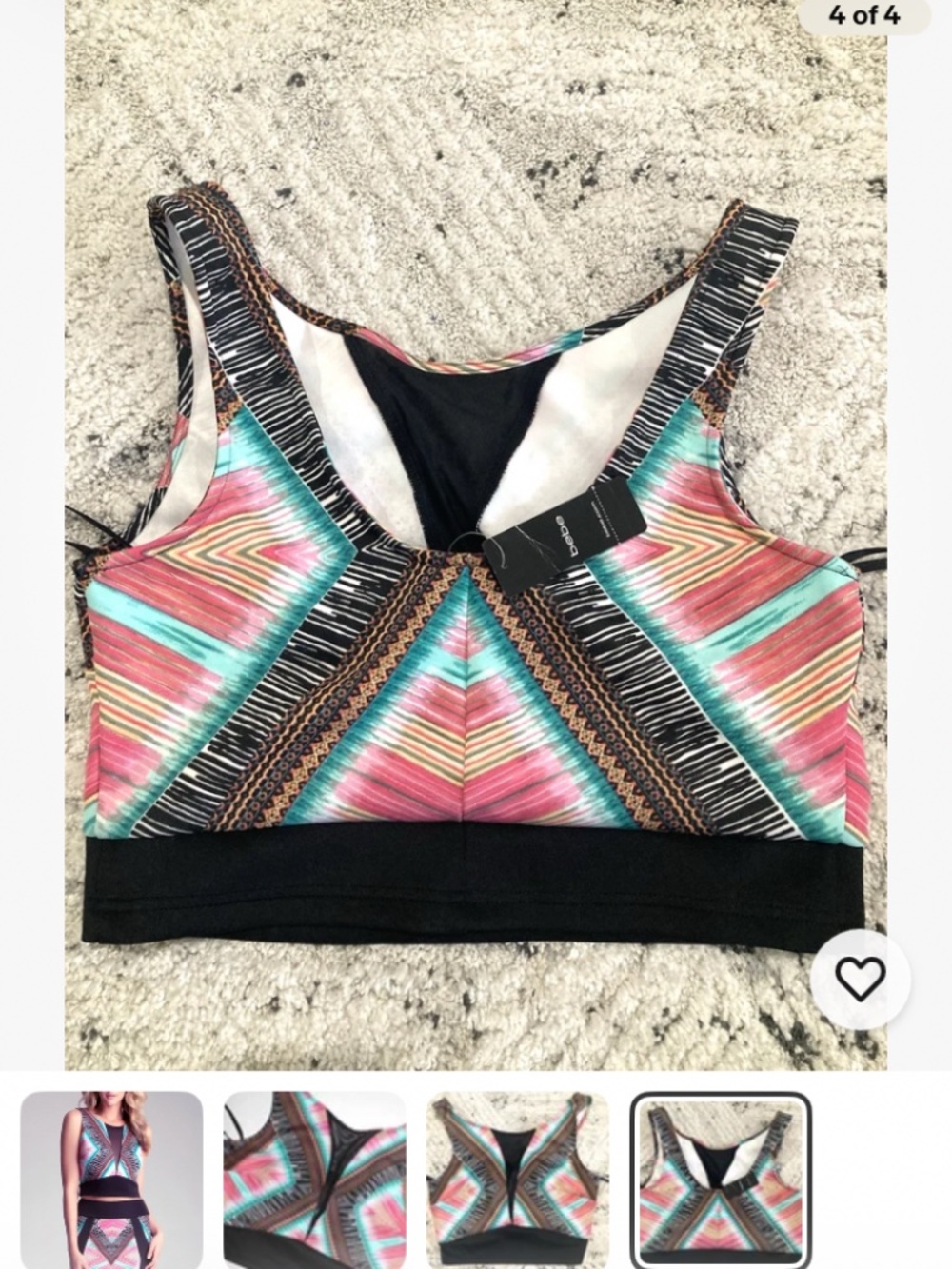 New Bebe black colorful deep v neck mesh inset sleeveless cropped top l large - Picture 3 of 3